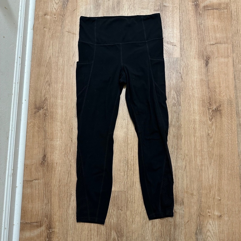 Athleta | Women's Black Spotted Sheer Mesh Panel High Waisted Leggings, Size‎ M